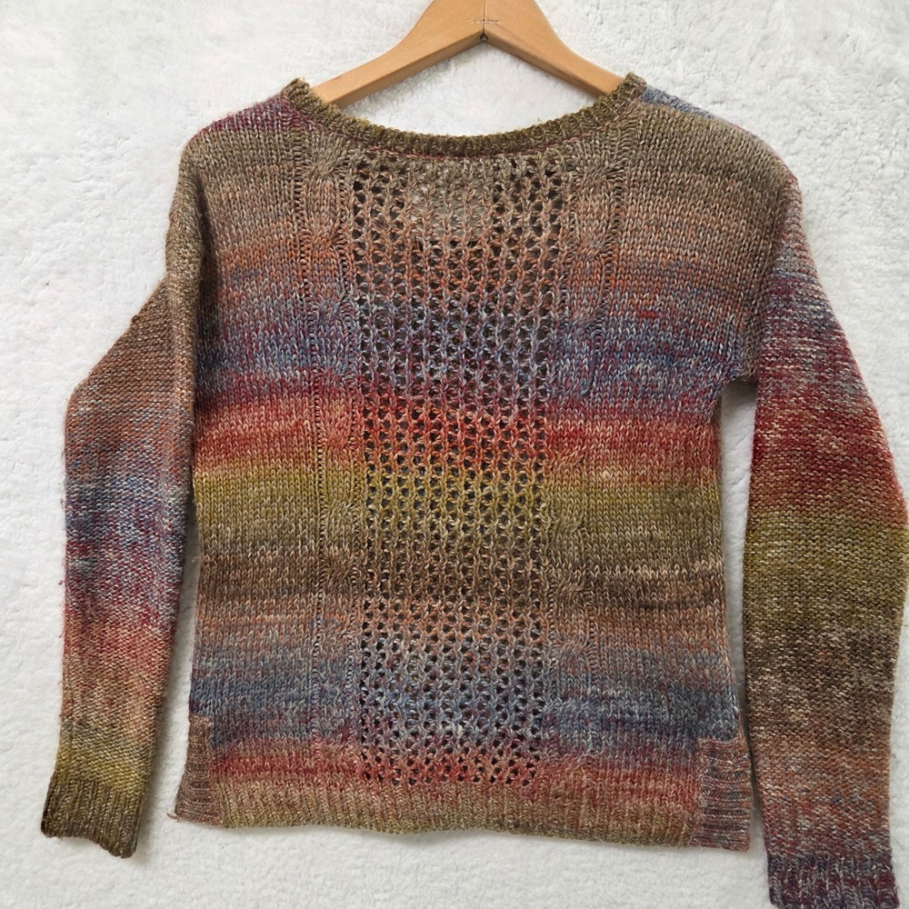 Pieces Kensie Boho Rainbow Stripe Knit Grandpa Sweater Top XS Open Weave - Picture 2 of 7